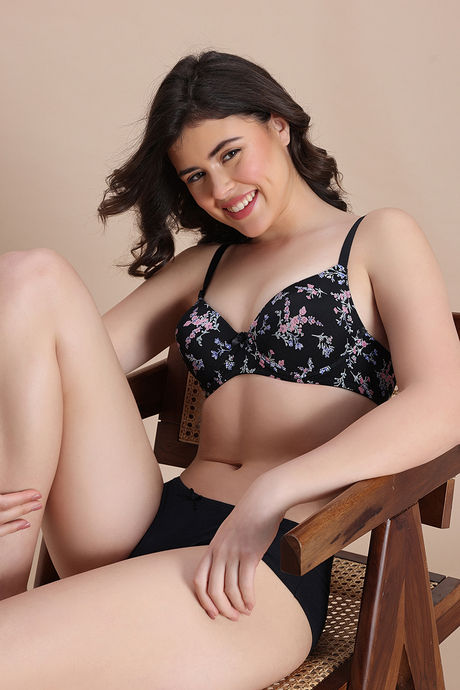 Zivame Padded Regular Wired Medium Coverage Tshirt Bra - Black Floral — image 5
